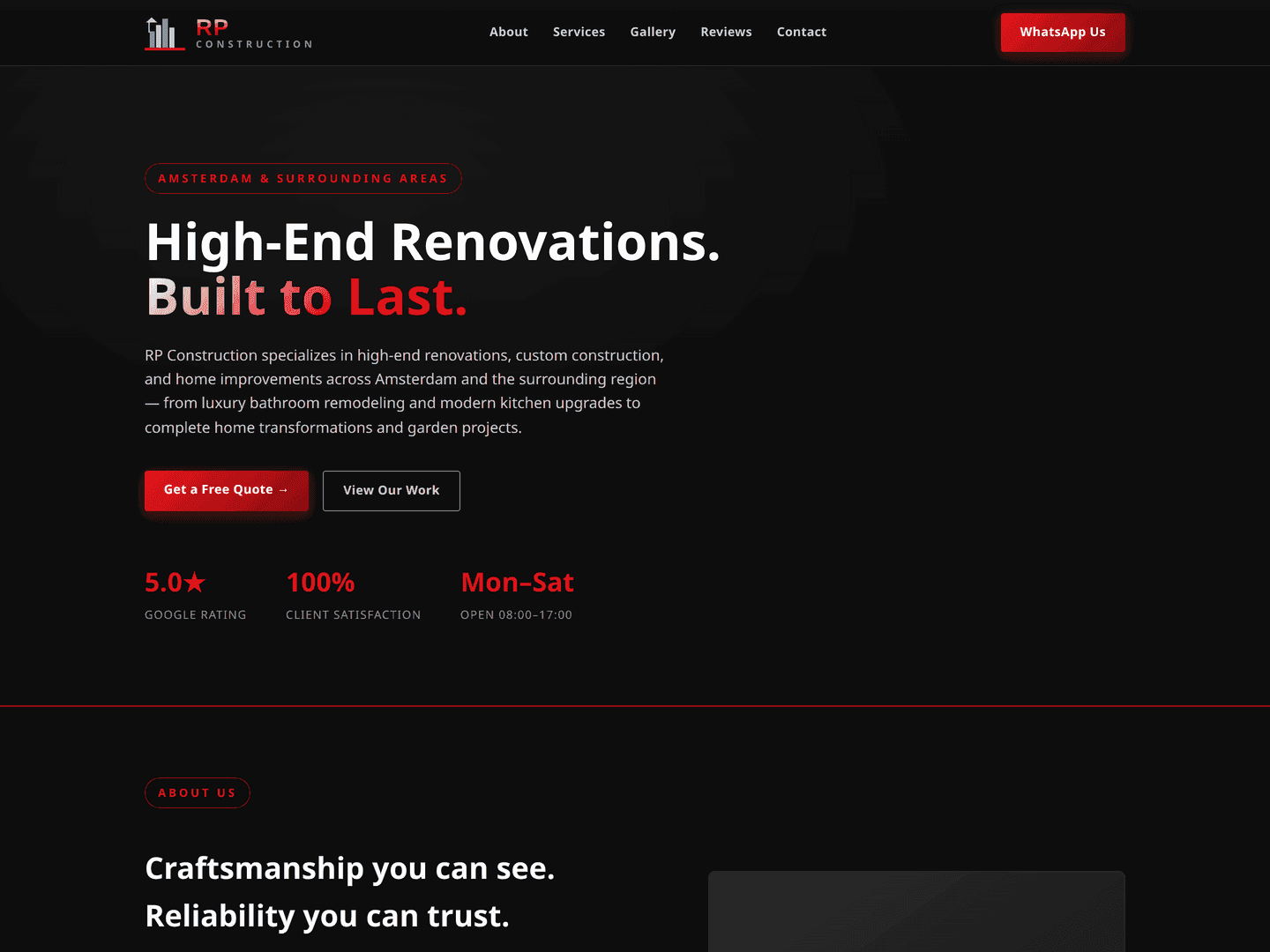 RP Construction website homepage