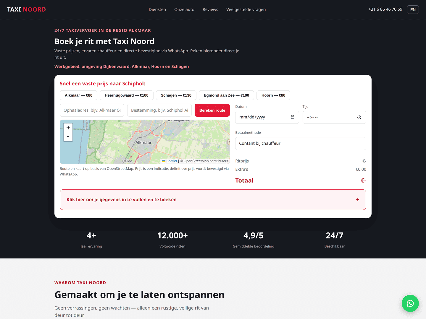 Taxi Noord booking website homepage